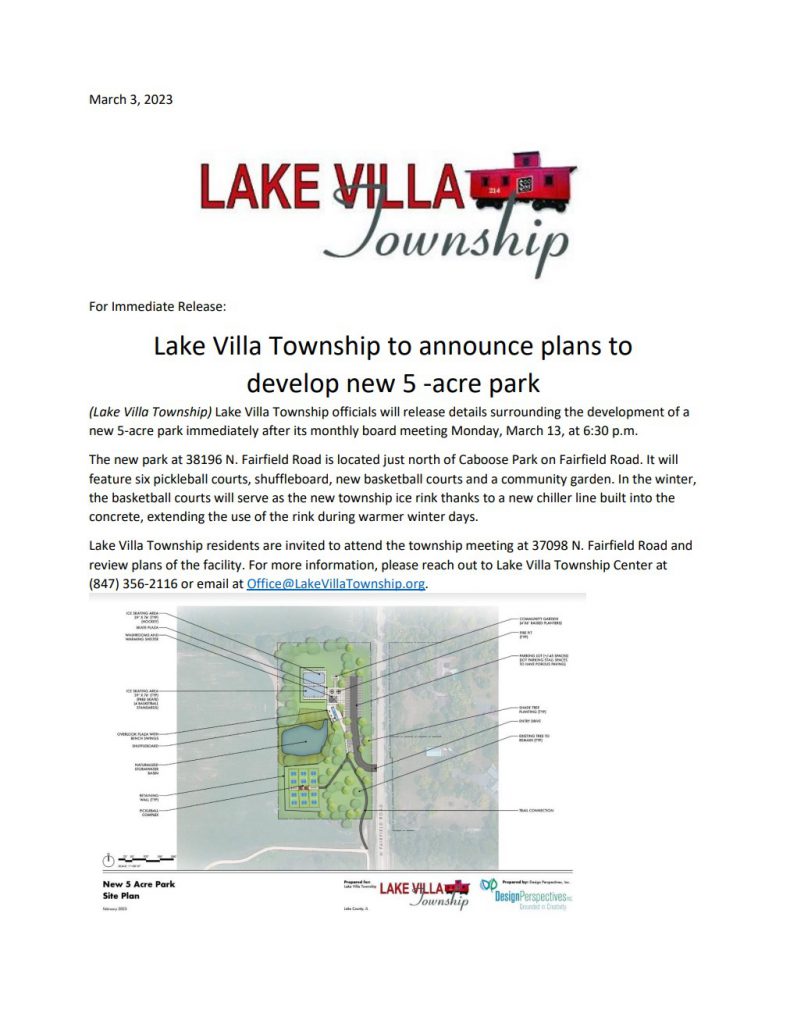 Lake Villa to Unveil Plans for New Park Lake Villa Township